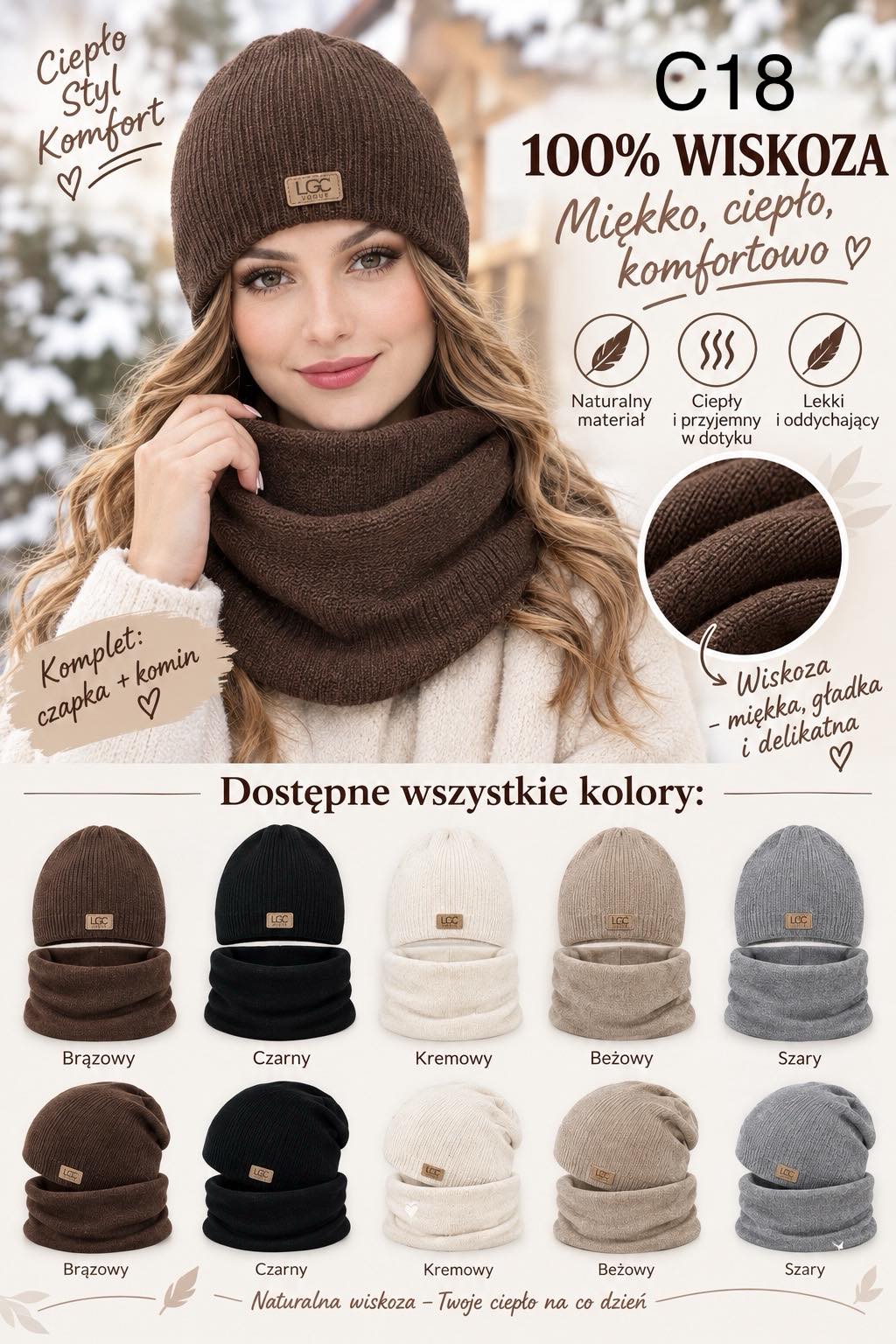 Komplet Czapka Damska
