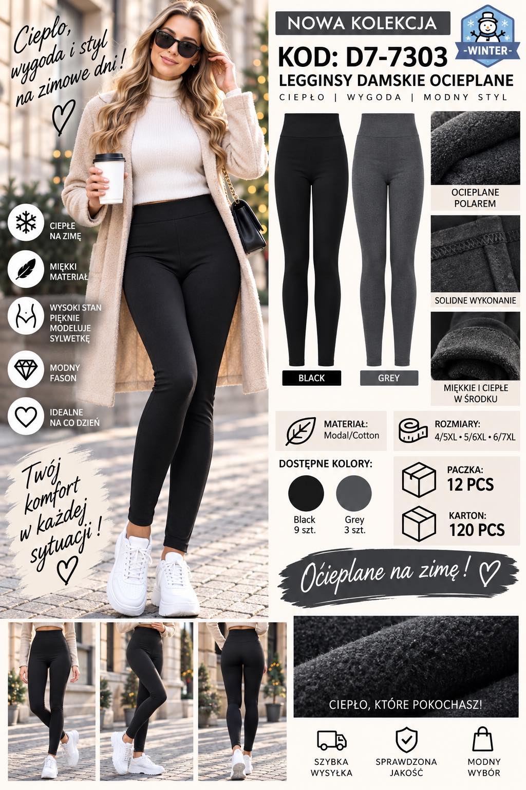 Legginsy Ocieplane Damska