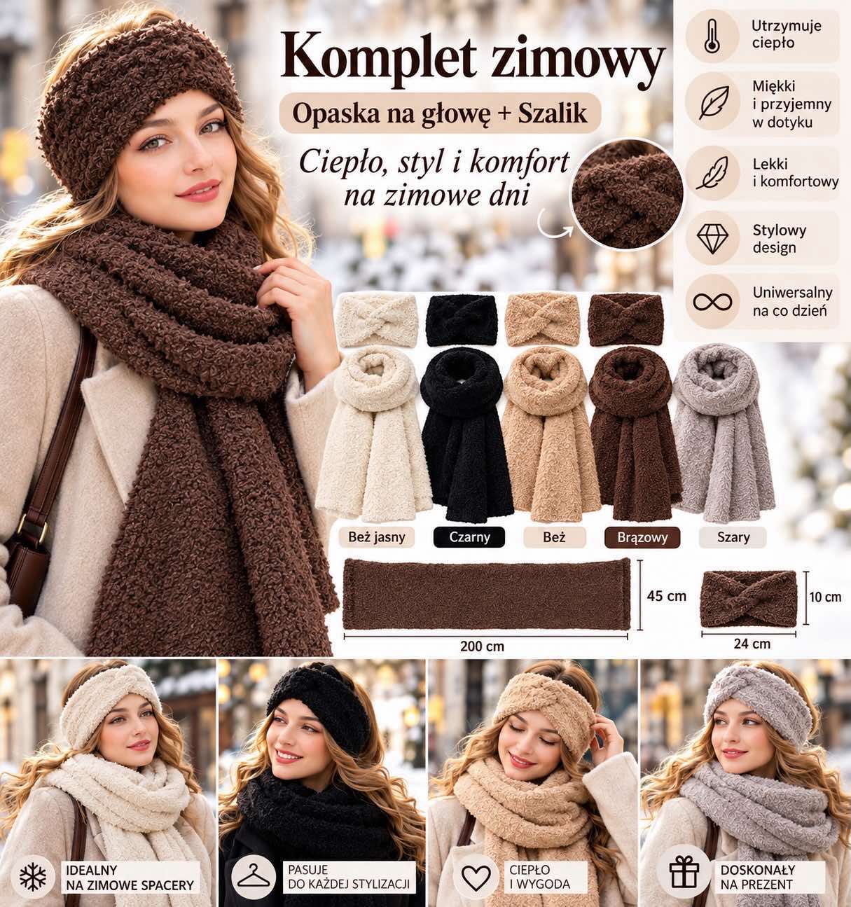 Komplet Opaska Szalik Damska